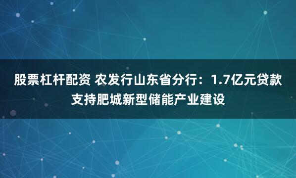 股票杠杆配资 农发行山东省分行：1.7亿元贷款支持肥城新型储能产业建设